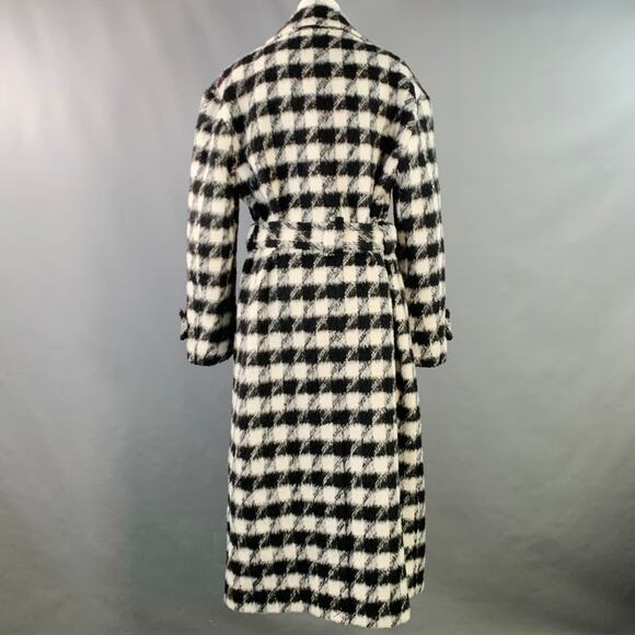 ALLSAINTS Size 8 Black White Wool Blend Checkered Double Breasted Belted Coat - Picture 4 of 9